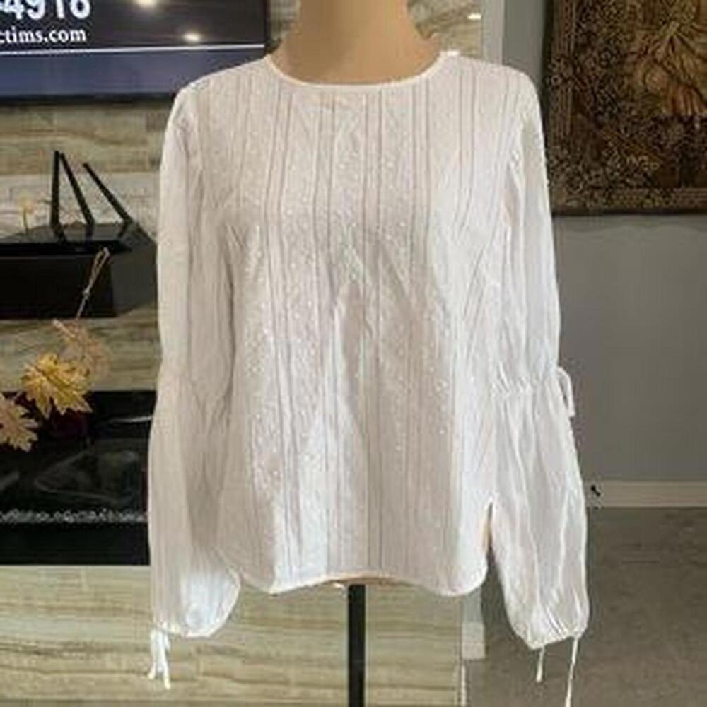 Gianni Bini white long sleeve blouse w sleeve ties detail Size XS cottagecore